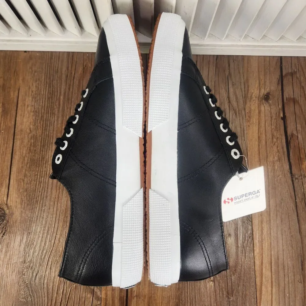 Superga 2750 Nappa Leather Sneakers Womens Size 10 Black Low Top Fashion Shoes